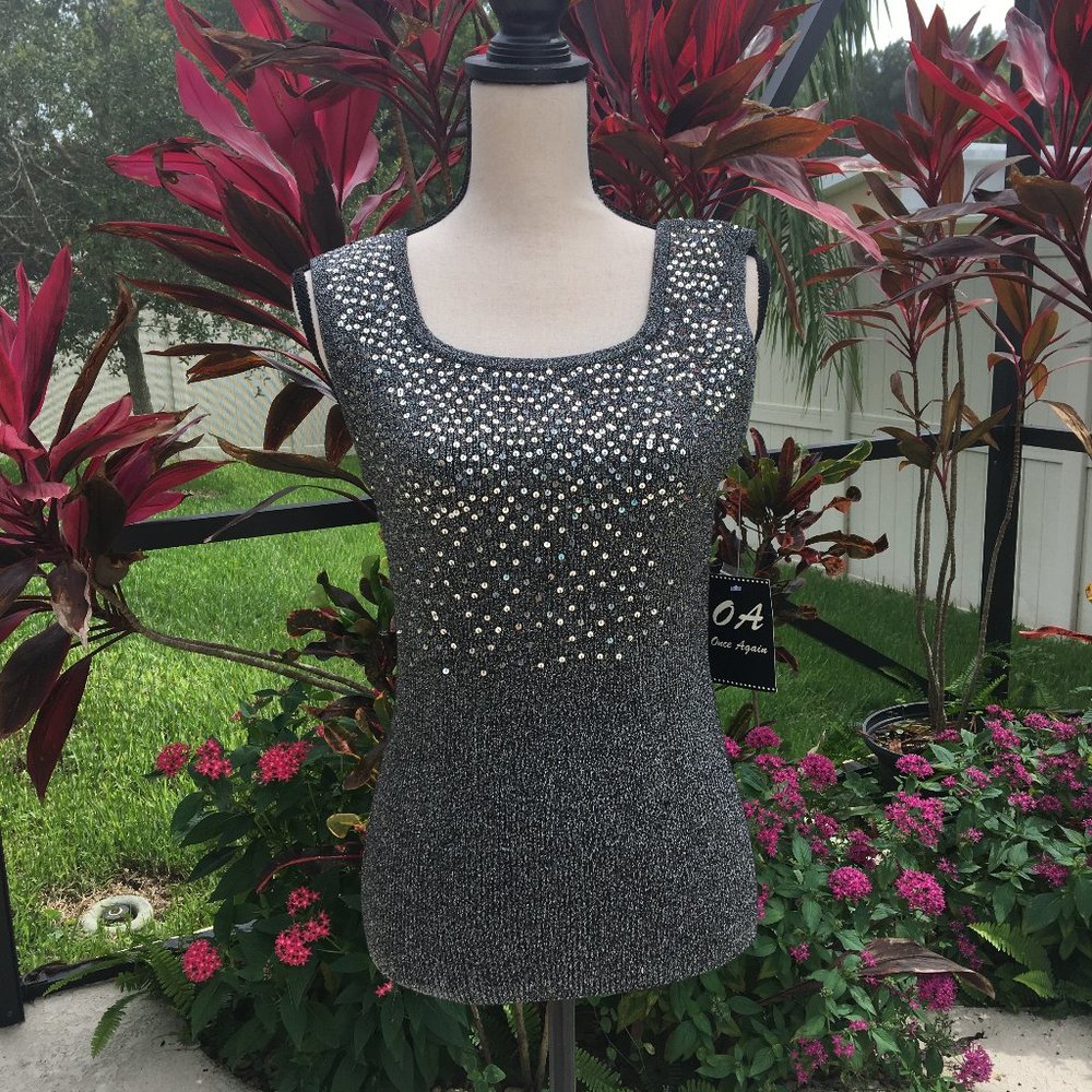 Sparkle Embellished Metallic  Sleeveless Sweater